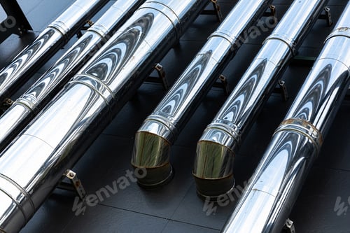 Preview: stainless steel pipes close-up on the wall of an office building
