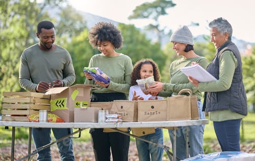 Preview: Volunteering, charity food and people with child for sustainability, poverty help and community ser