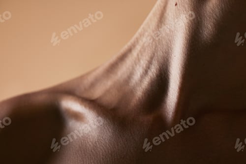 Preview: Skincare, textures and closeup with neck of person in studio for health, beauty and cosmetics. Well