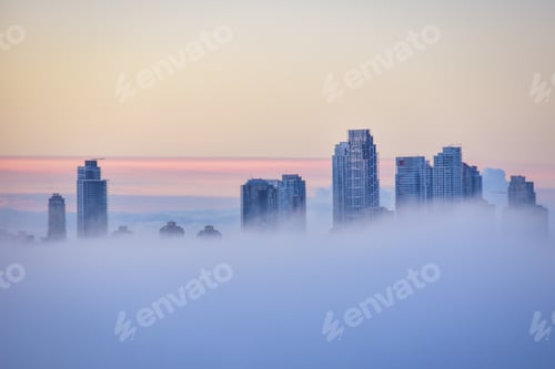 Preview: Skyline in a beautiful foggy morning