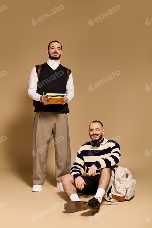 Preview: Stylish twins showcase modern fashion and brotherly bond in a creative setting