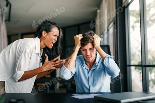 Preview: Colleagues arguing at workplace, executives disagree about papers, found error in contract
