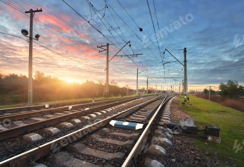 Preview: Railway station against beautiful sunny sky. Industrial landscap