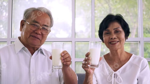 Preview: Asian elderly couple spending time together at home.