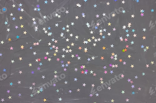 Preview: Silver foil confetti stars, dark black background