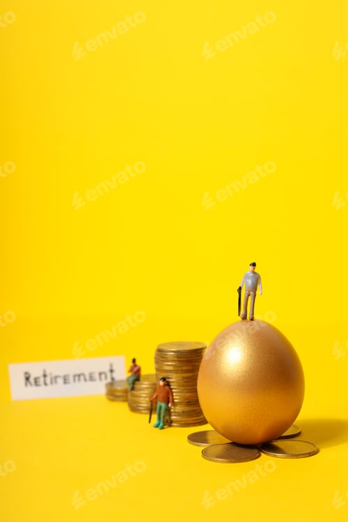 Preview: Golden eggs with coins on a yellow background