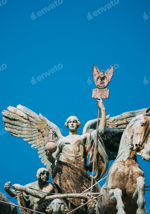 Preview: Rome, Italy. Great Bronze Quadriga On Summit Of Palace Of Justice