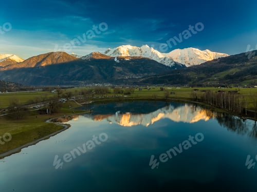 Preview: Aerial drone view of Lac de Passy lake in Domancy, France