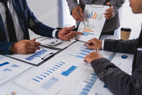 Preview: Meeting concept Business team hands at working with financial plan, meeting, discussion, brainstorm