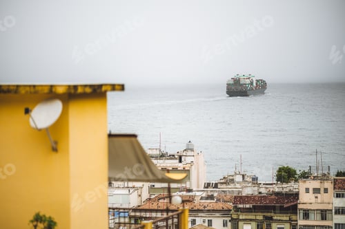 Preview: Container ship on ocean horizon