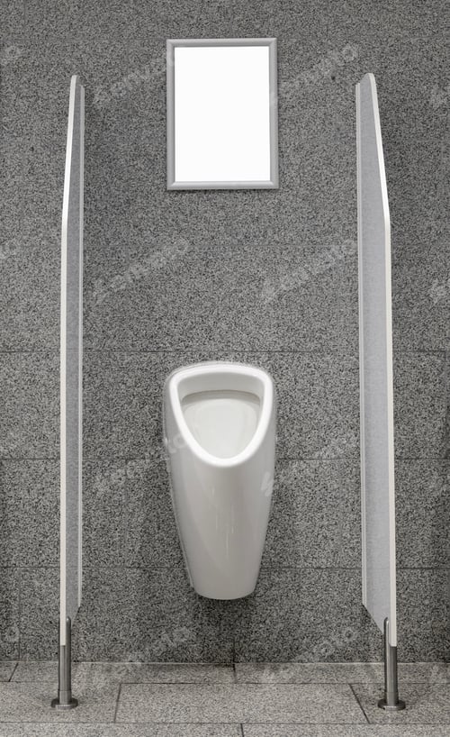 Preview: Advertising poster with copy space by the urinal in the mens toilet