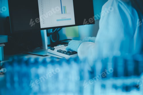 Preview: Chemist taking notes on research data, Scientist is working in the laboratory, Chemist is analyzing