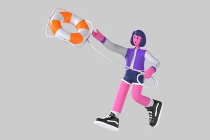 Preview: Cartoon rescuer with lifebuoy character