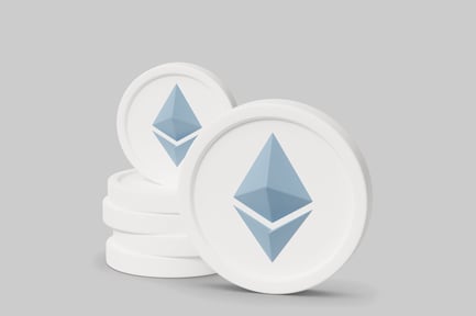 Preview: Stack of three white coins with Ethereum logo