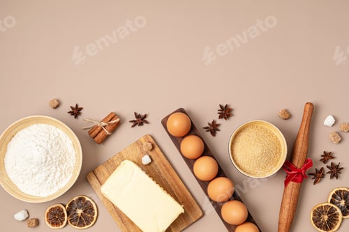 Preview: Christmas cookie baking background. Festive cooking