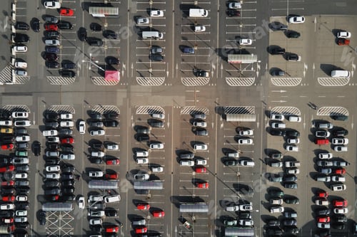 Preview: Parked cars on parking lot near shopping mall