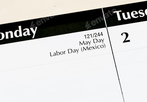 Preview: Desktop calendar closeup on May Day or Labor Day