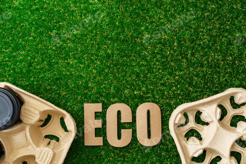 Preview: Recycle takeout coffee cups and trays ecological concept