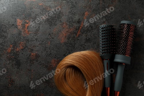 Preview: Female hair with hairbrushe on dark background