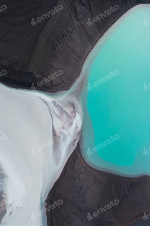 Preview: Aerial view of a turquoise lake and volcanic terrain