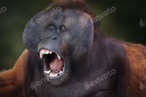 Preview: Male Bornean Orangutan (Pongo pygmaeus) - Great Ape with open mouth
