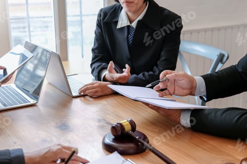 Preview: Group business people and lawyers. Legal contract signing. Justice and law concept.