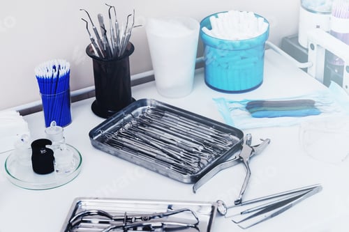 Preview: Closeup of different dental tools on dentist workplace