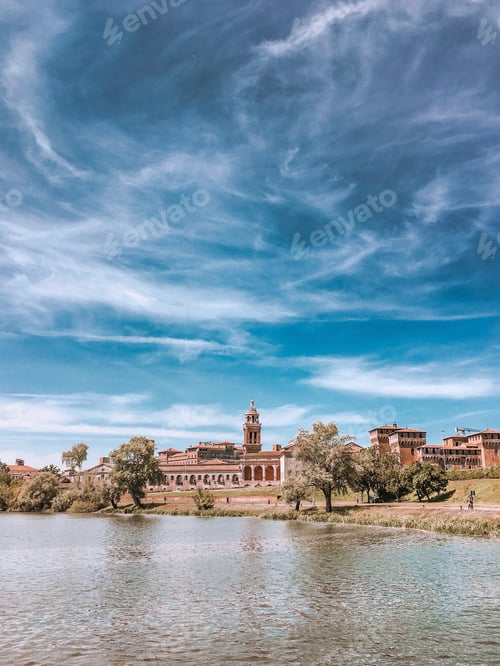 Preview: Beautiful blue sky, castle, travel and tourism, lakeside, water, landscape and cityscape, nature