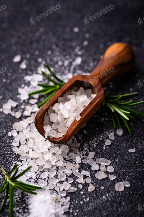 Preview: Natural sea salt crystals on dark background