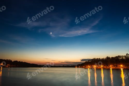 Preview: Sunset and stars at the lake in summer