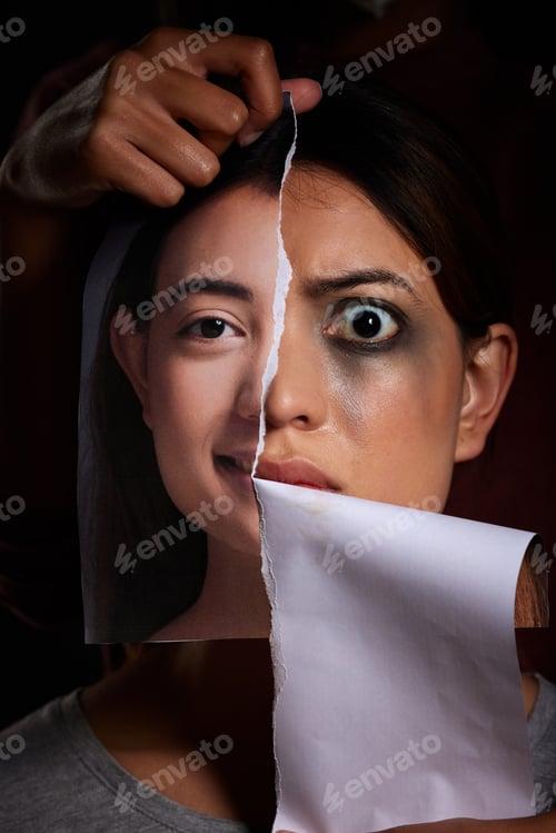 Preview: God what God. Shot of a young woman experiencing mental illness against a black background.