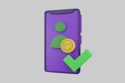 Preview: Smartphone with green checkmark and yellow coin