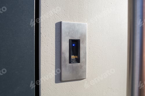 Preview: biometric lock. opening front door of house by fingerprint. modern smart digital technologies