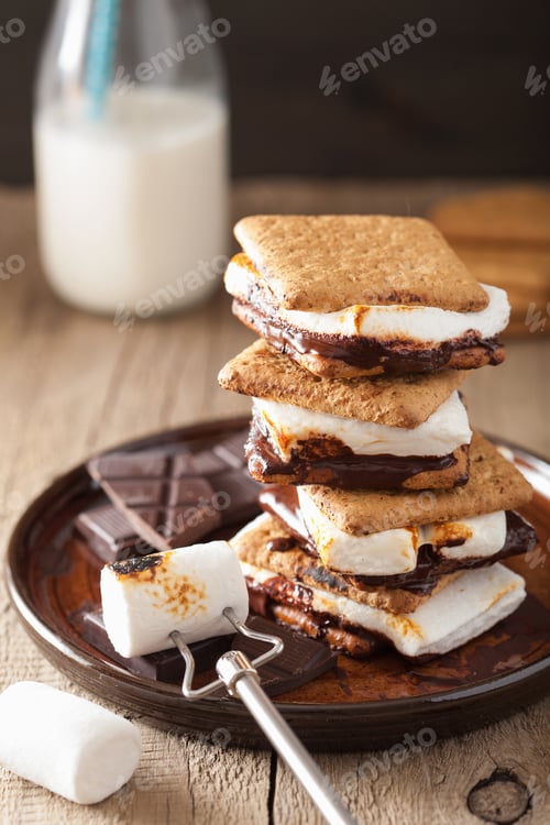 Preview: homemade marshmallow s'mores with chocolate on crackers