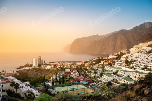 Preview: View of Los Gigantes resort town on Tenerife at sunset