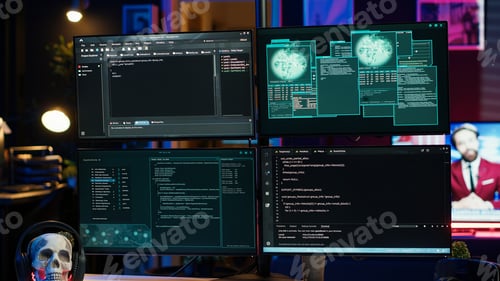 Preview: Programming scripts shown on PC displays in empty hideout used by cybercriminals