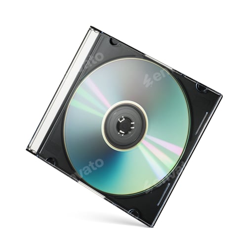 Preview: CD-R writable disk in black slim plastic box case jewel isolated on white.