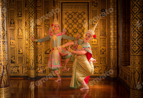 Preview: Khon is art culture Thailand Dancing in masked Tos-sa-kan and Hanuman are fighting in literature Ram