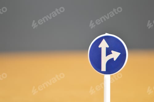 Preview: Two side arrow road sign with blurred background.