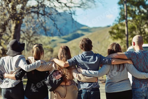 Preview: Rearview shot of a group of friends standing together