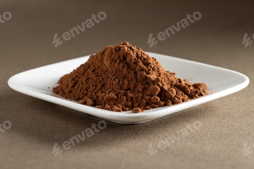 Preview: Cacao. Pile of cocoa powder in plate