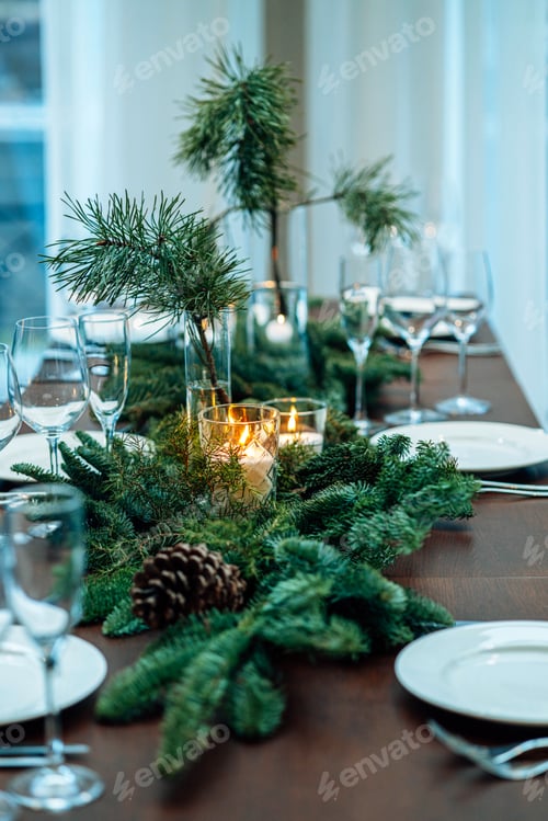 Preview: Christmas or New Year party table in a restaurant or cafe