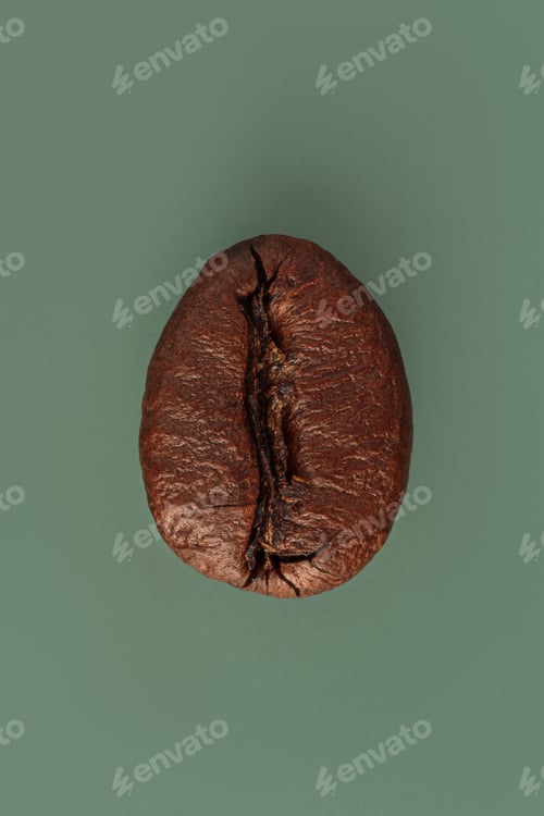 Preview: Macro photography of brown coffee bean on green background