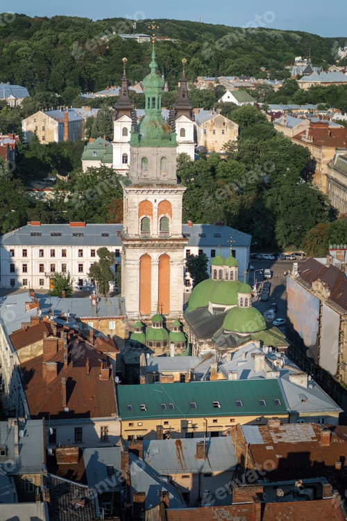 Preview: Aerial view of Dormition Church and Korniakt Tower - Lviv, Ukraine