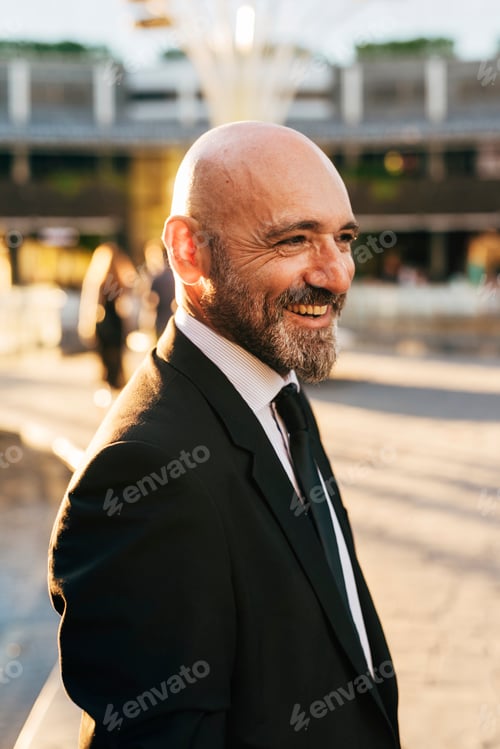 Preview: Portrait of mature businessman outdoors, smiling