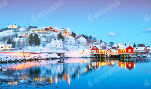 Preview: Dramatic evening cityscape of Reine town