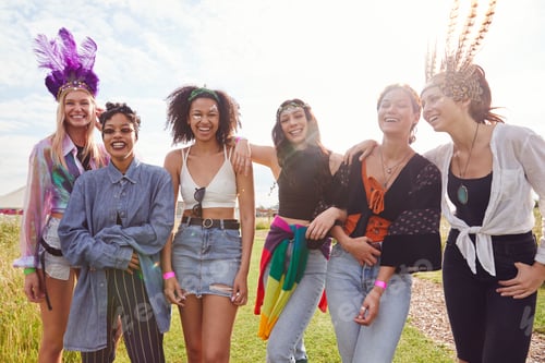 Preview: Group of Young Women Enjoying Outdoor Festival