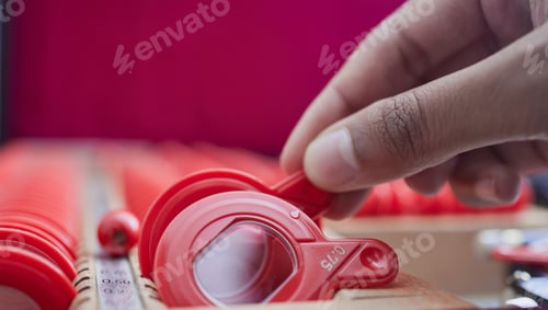Preview: Optometry, hands and trial lenses for a eye test for vision, eyecare and healthcare in a optic clin
