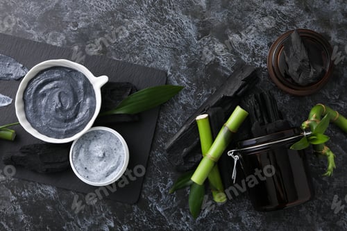 Preview: Fresh bamboo shoots with charcoal and black board