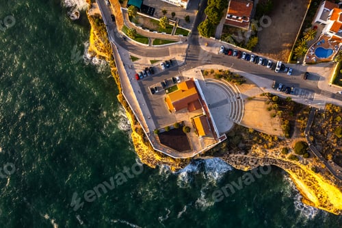 Preview: Carvoeiro popular tourist town in Algarve , Portugal. Aerial drone view